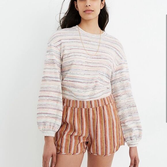 Madewell Bubble Sleeve Crop Top Rainbow Stripe - Picture 2 of 10